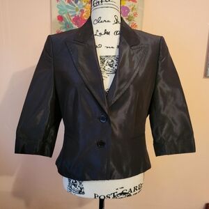 Rene Lezard Silk Cropped Fit-and-Flare Blazer, Cuffed 1/2 Sleeves, Size 8